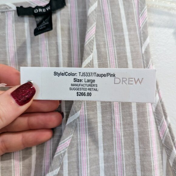 DREW Nwt Striped Cotton Jumpsuit L Tan Pink White Sleeveless Crop Anthropologie - Picture 9 of 12